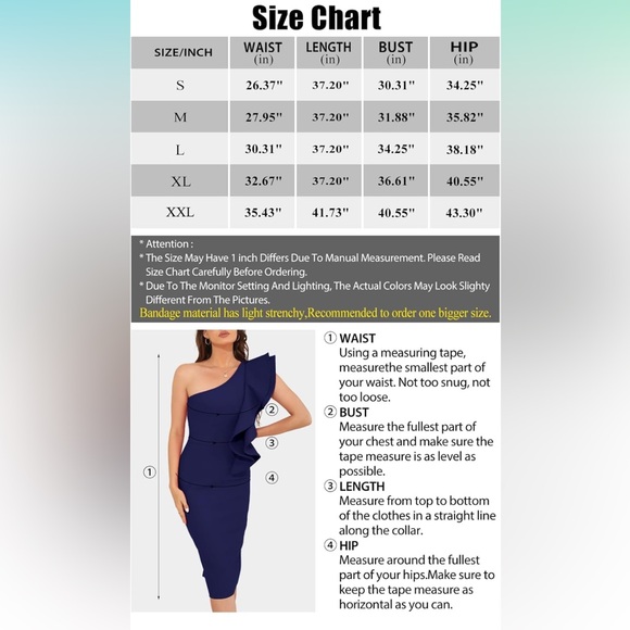 NWT Bodycon Black One Shoulder Ruffle Formal Cocktail Wedding Dress, Size S/M - Picture 11 of 11